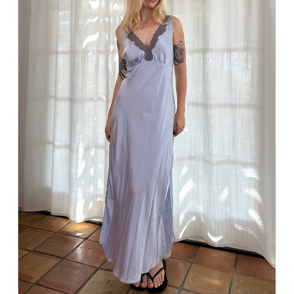 Vintage 90s blue silk slip dress 90s does 30s